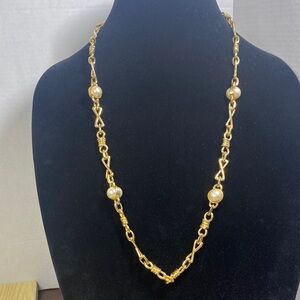 Vintage Gold Faux Mobe Pearl 4 Station Necklace